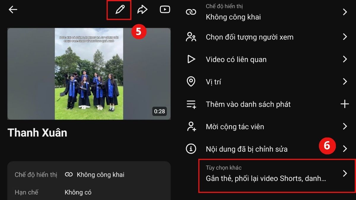 Chọn Chỉnh sửa và Tùy chọn khác