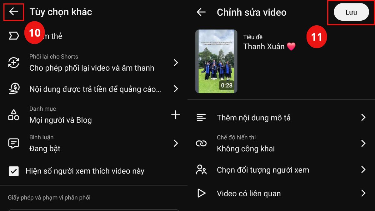 Trở về giao diện Chỉnh sửa video và nhấn Lưu