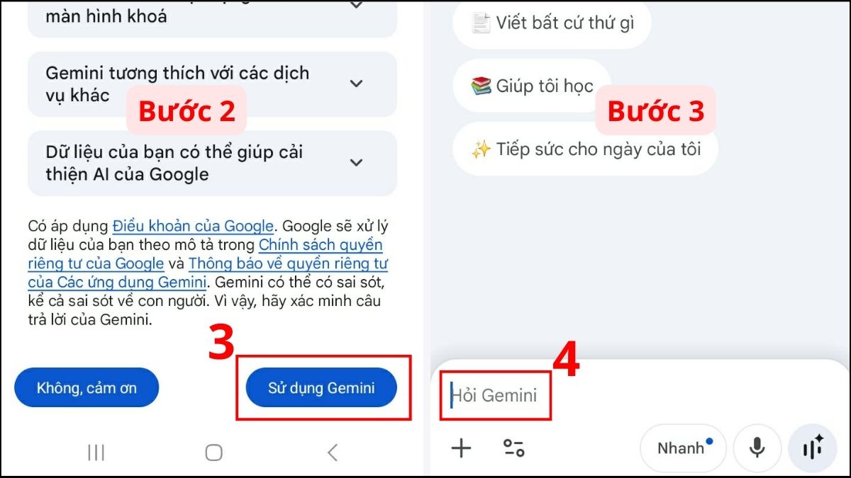 Mở ứng dụng Gemini và bắt đầu sử dụng