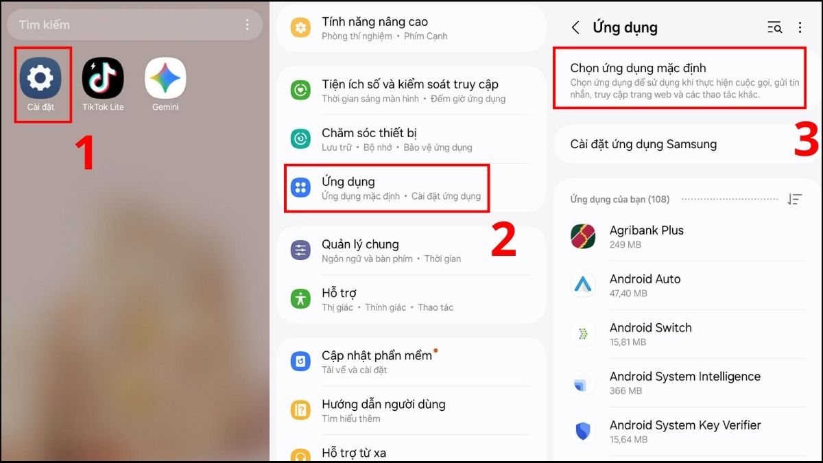 Truy cập vào mục Chọn ứng dụng mặc định trong Cài đặt