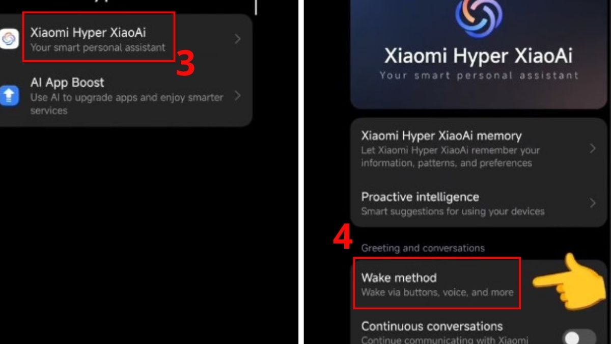 Chọn Xiaomi HyperAI XiaoAI và Wake method