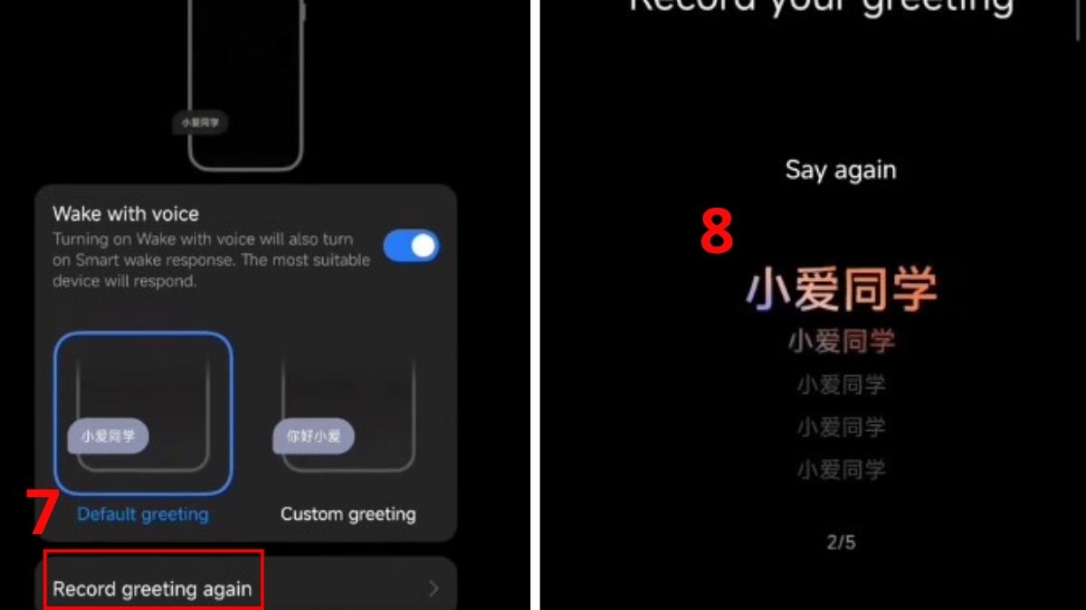Chọn Record greeting gain rồi nói theo nội dung trên màn hình