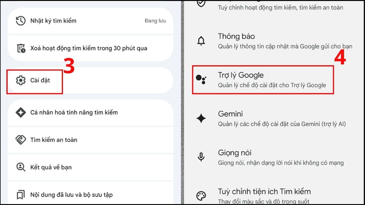 Vào mục Trợ lý Google
