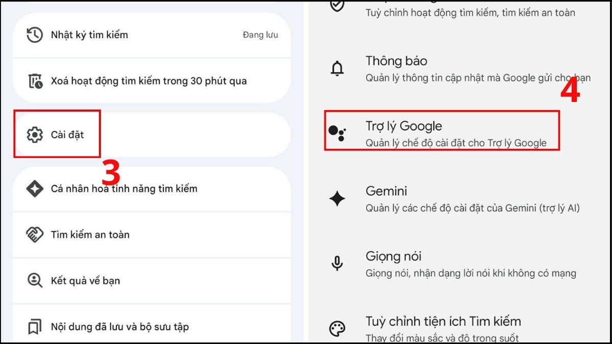 Nhấn vào Cài đặt và Trợ lý Google