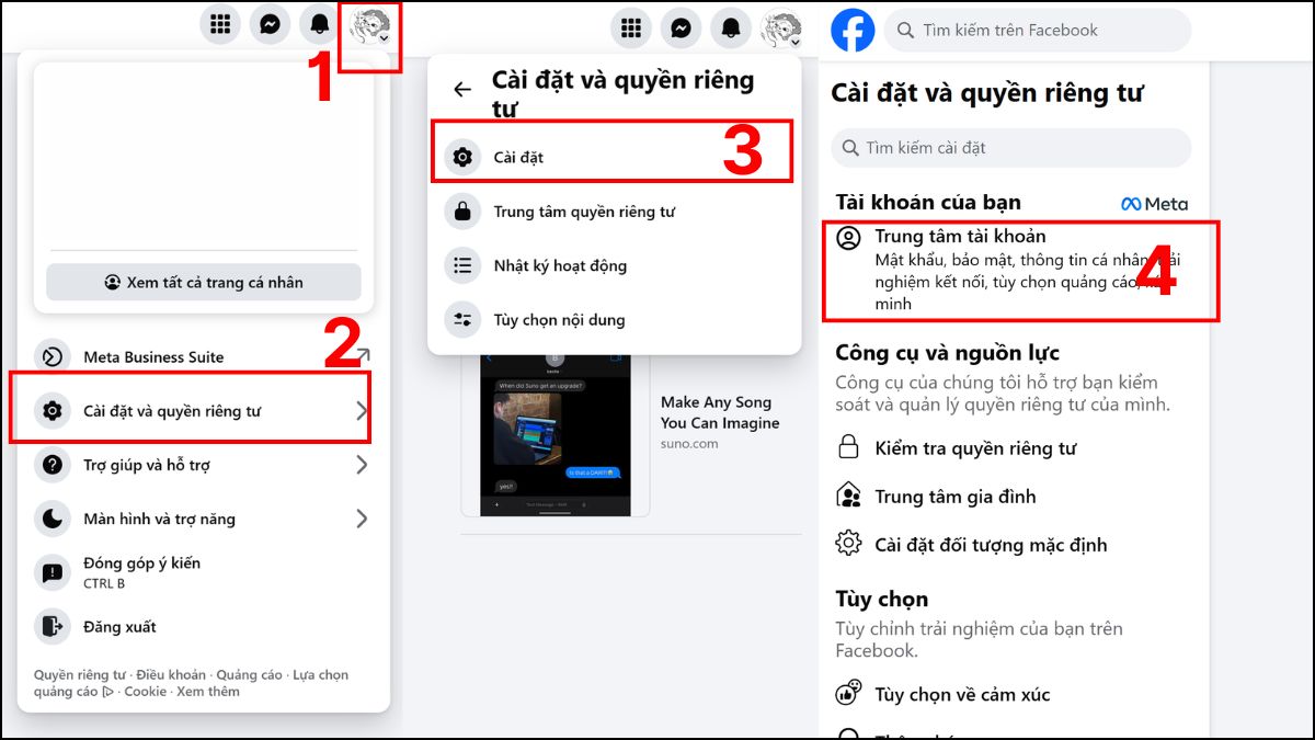 Vào phần Trung tâm tài khoản