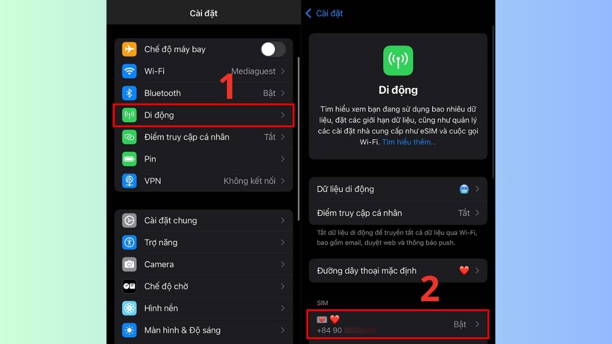 Tìm đến mục SIM bạn đang sử dụng
