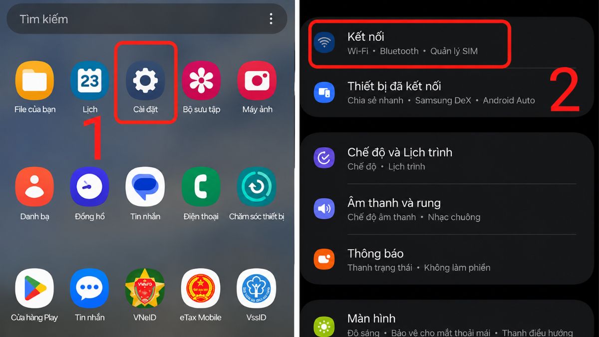 Tìm đến mục Kết nối trong Cài đặt