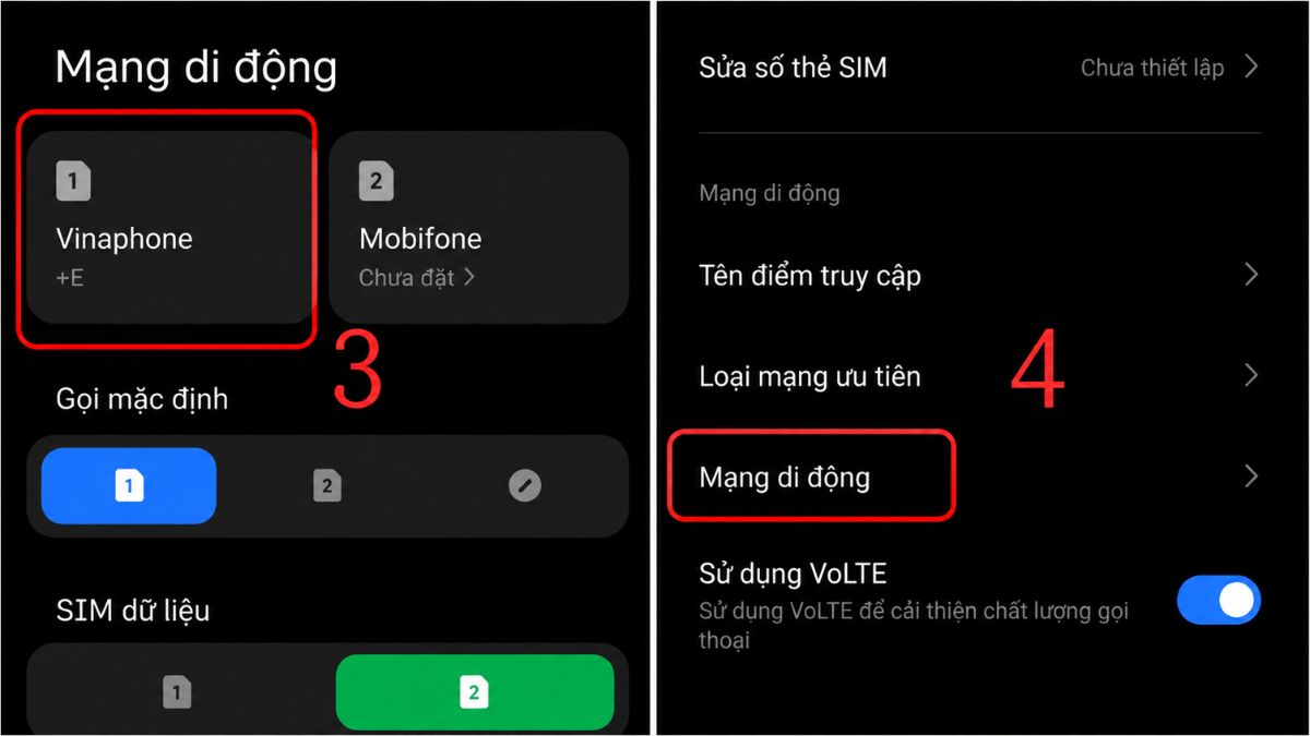 Chọn SIM và Mạng di động