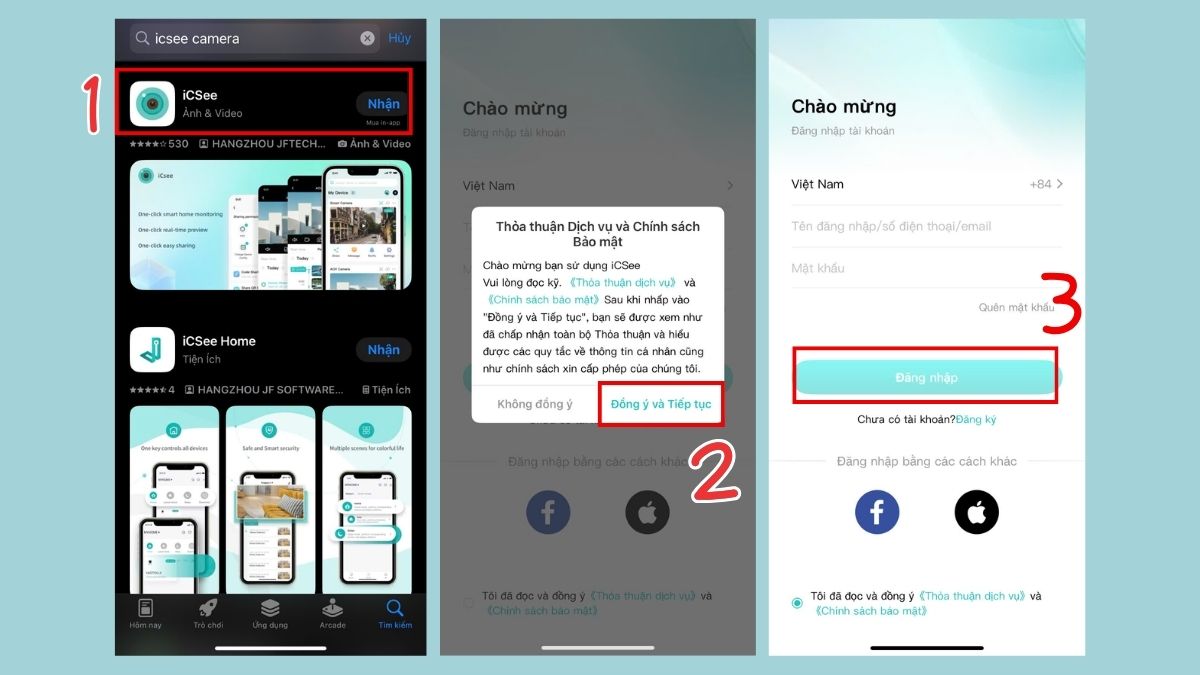 Đăng nhập App cài đặt camera bóng đèn Panorama
