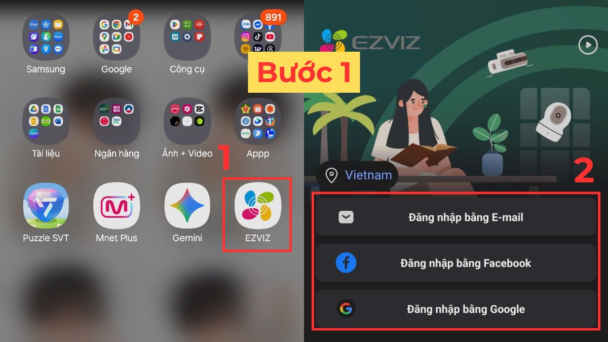 Vào ứng dụng Ezviz trên điện thoại