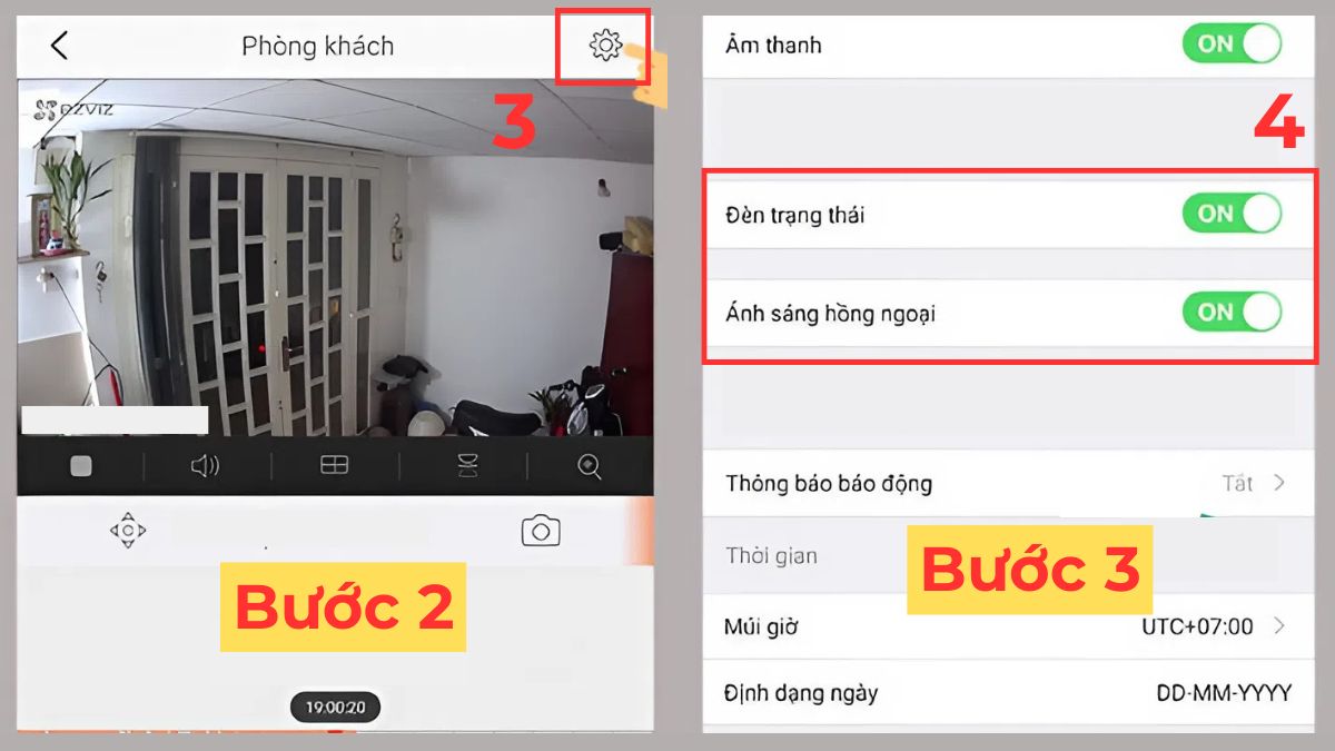Thiết lập đèn trạng tháo và ánh sáng hồng ngoại