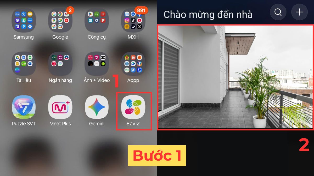 Mở ứng dụng Ezviz trên điện thoại để thiết lập thông báo
