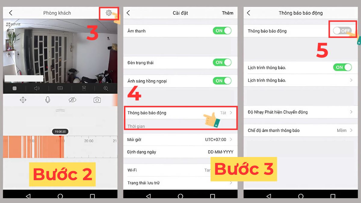 Thiết lập thông báo báo động trên ứng dụng