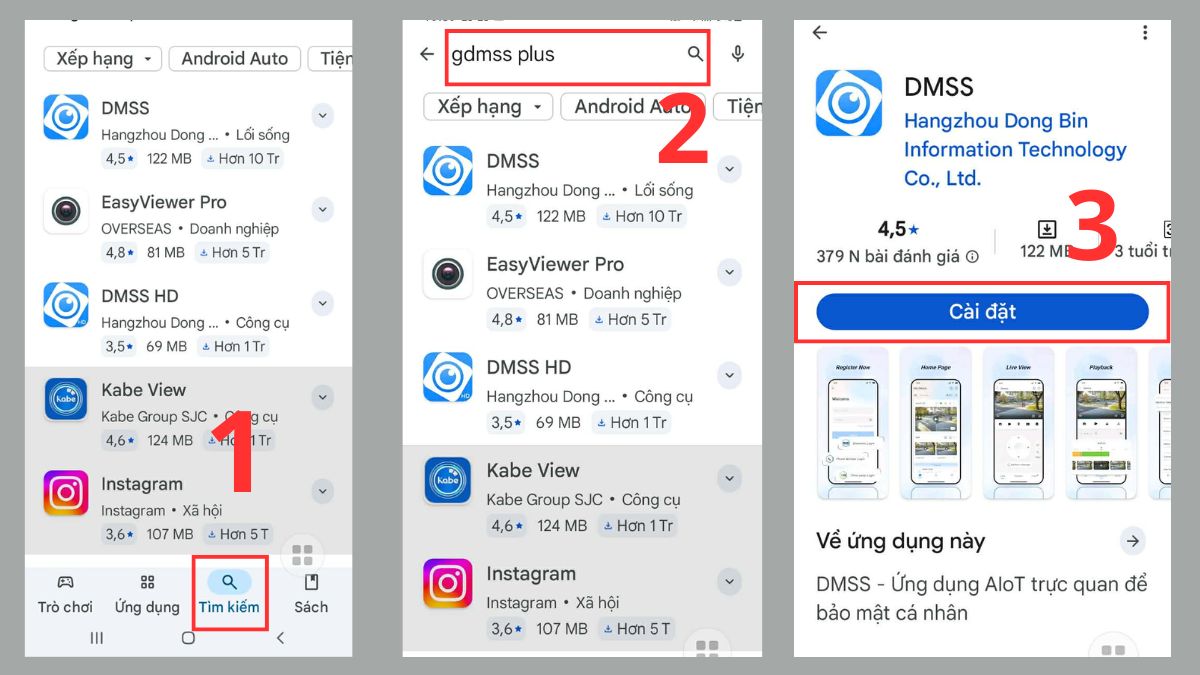 Truy cập vào CH Play và tìm kiếm gdmss Plus