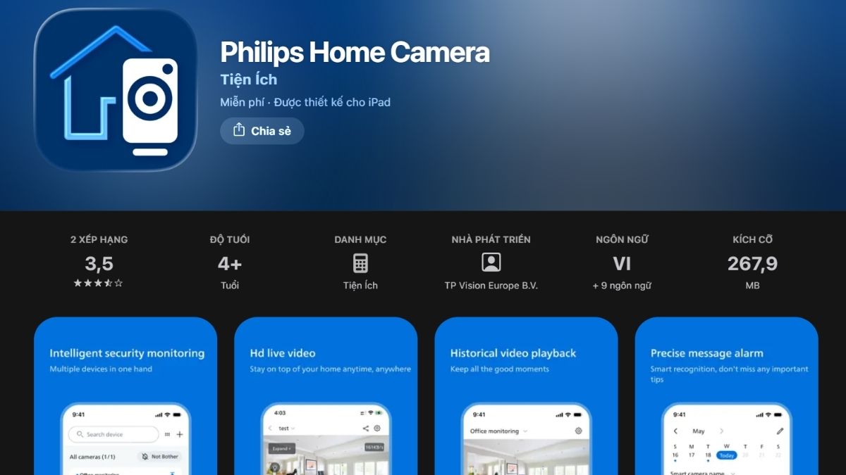 Cấp nguồn và cài đặt ứng dụng Philips Home Camera