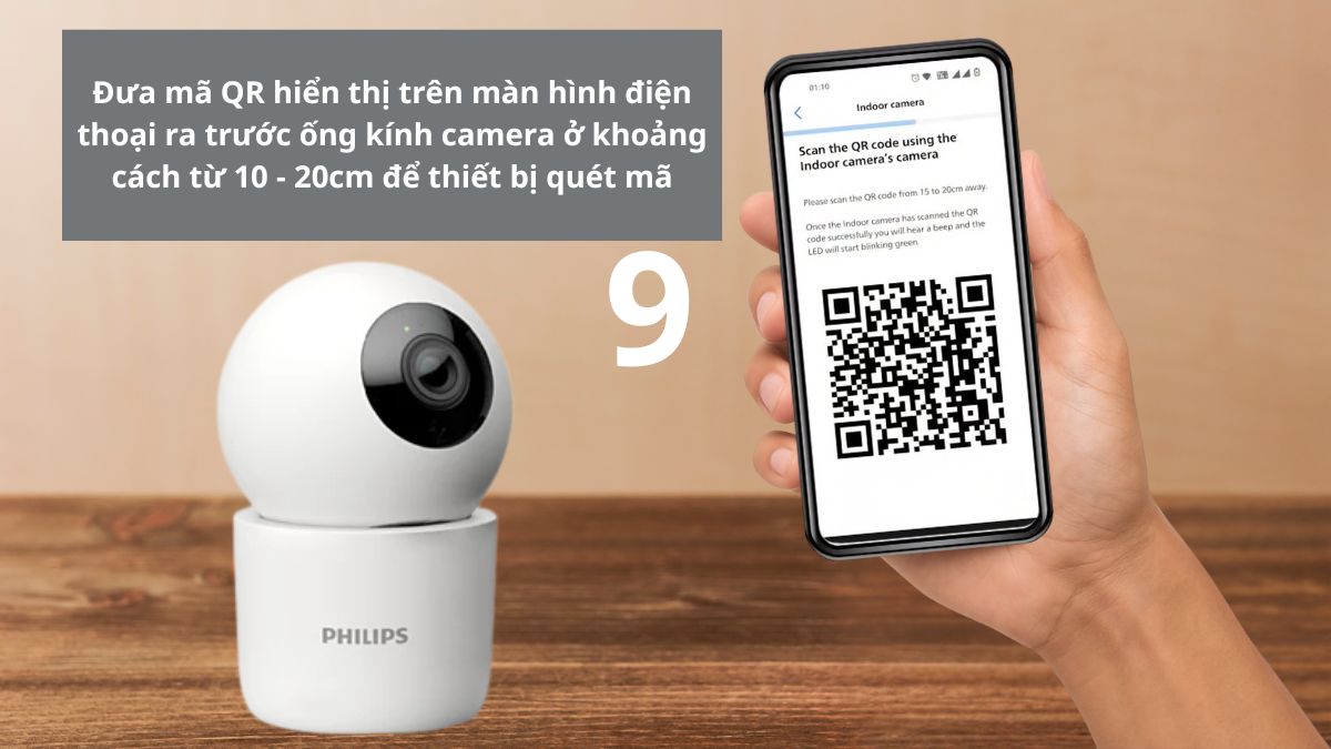 Đưa mã QR trên màn hình điện thoại để quét mã