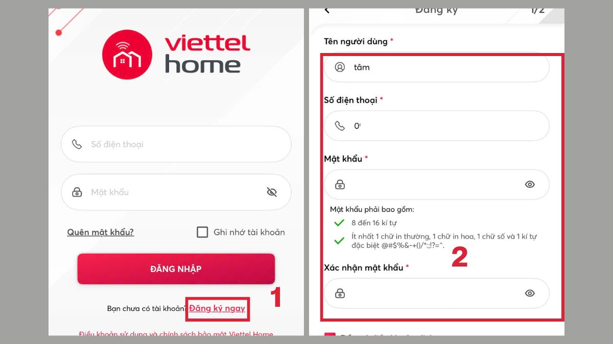 Đăng ký tài khoản trên ứng dụng Viettel Home