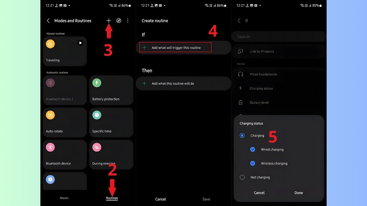 Thiết lập trạng thái sạc cho máy Samsung