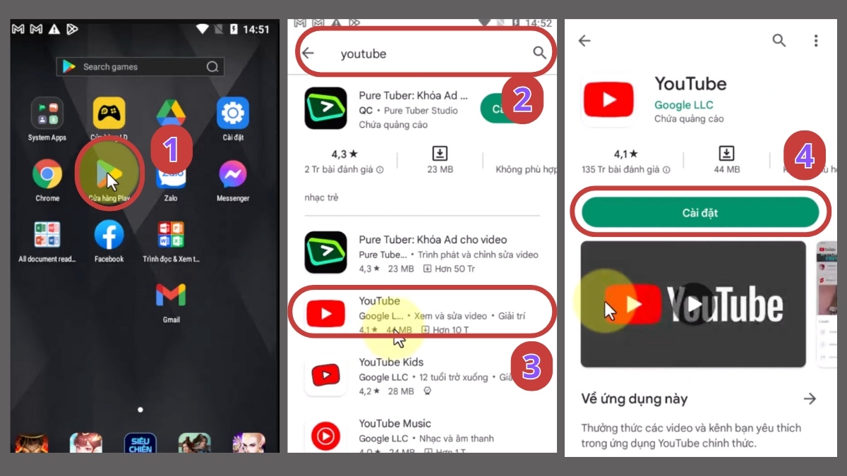 Cài đặt Youtube từ cửa hàng CH Play