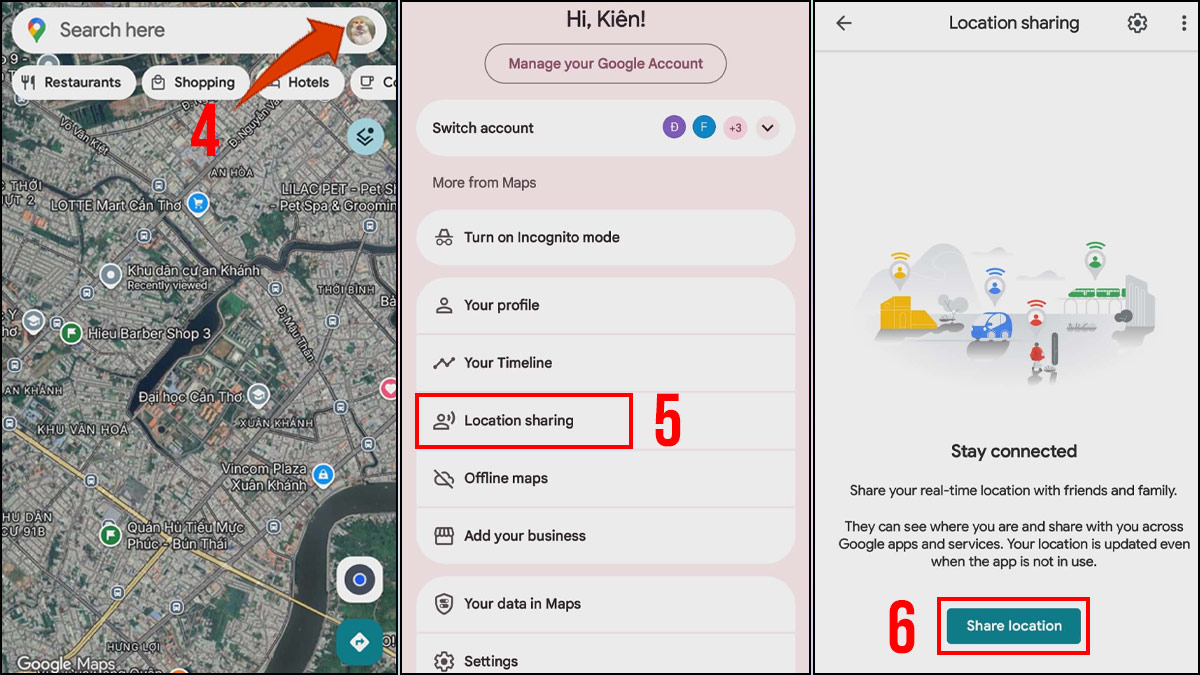 Chia sẻ vị trí qua Google Maps