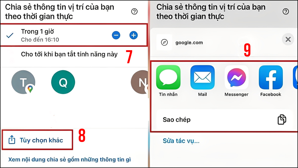 Tùy chọn thời gian bạn muốn chia sẻ
