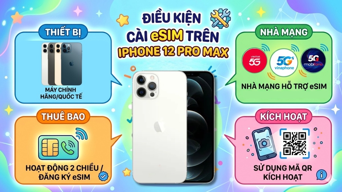Điều kiện cài eSIM trên iPhone 12 Pro Max