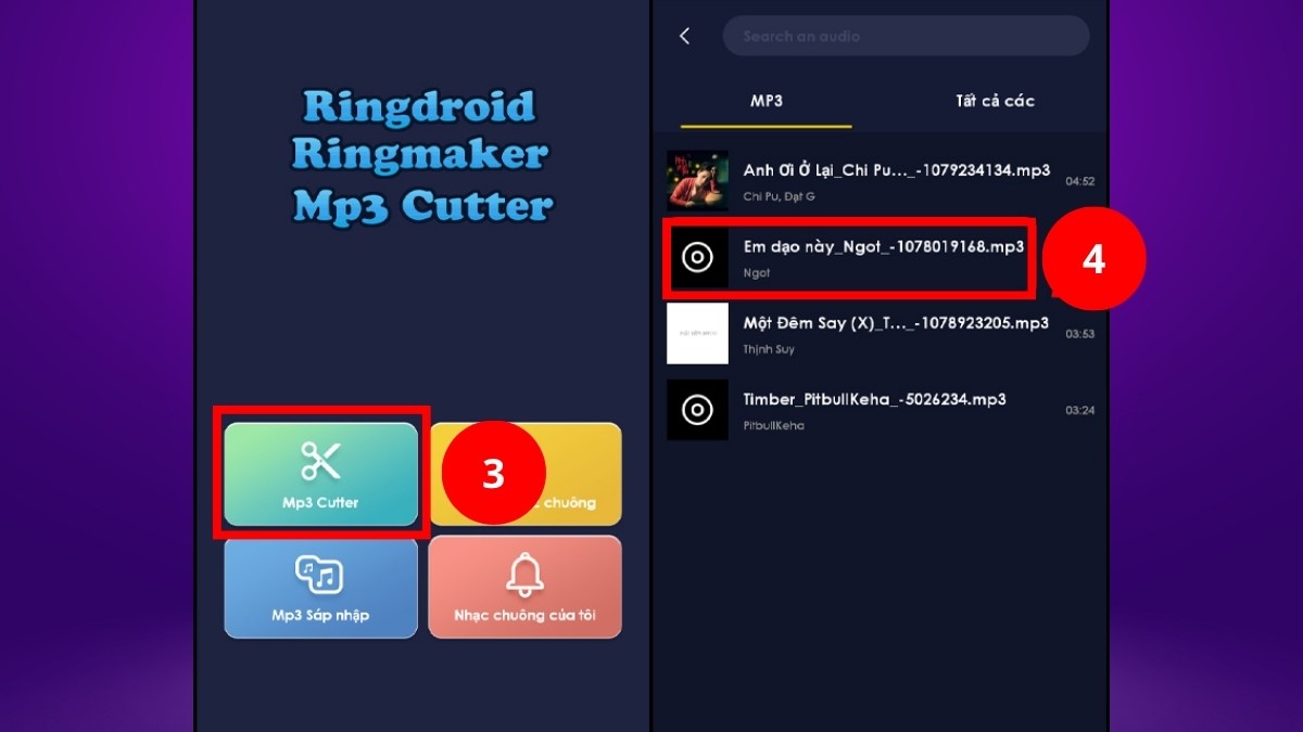 Chọn bài hát trong MP3 Cutter để cắt nhạc