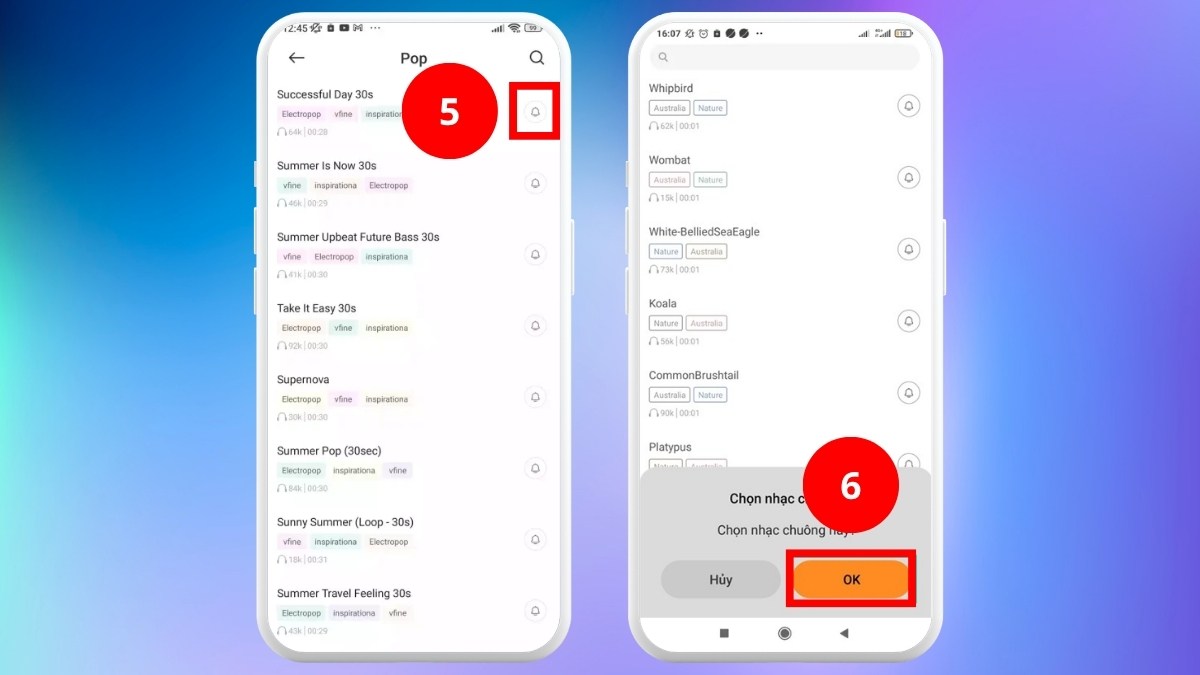 Chọn biểu tượng chuông và click OK