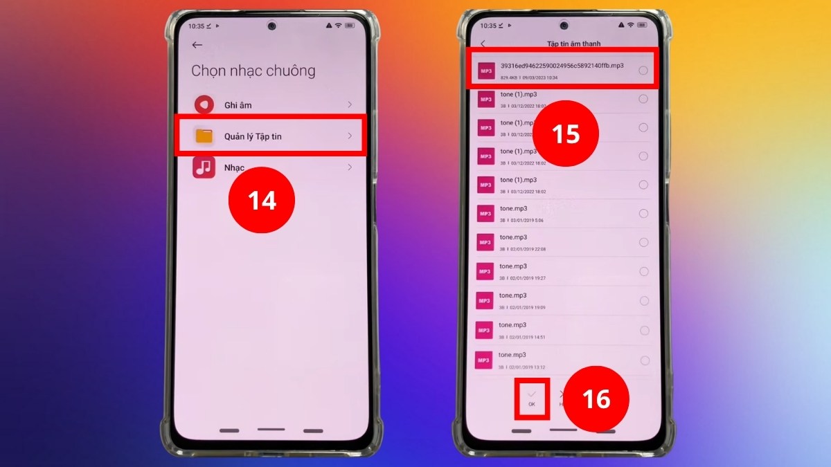 Tìm đến mục Quản lý Tập tin và chọn file MP3 vừa tải