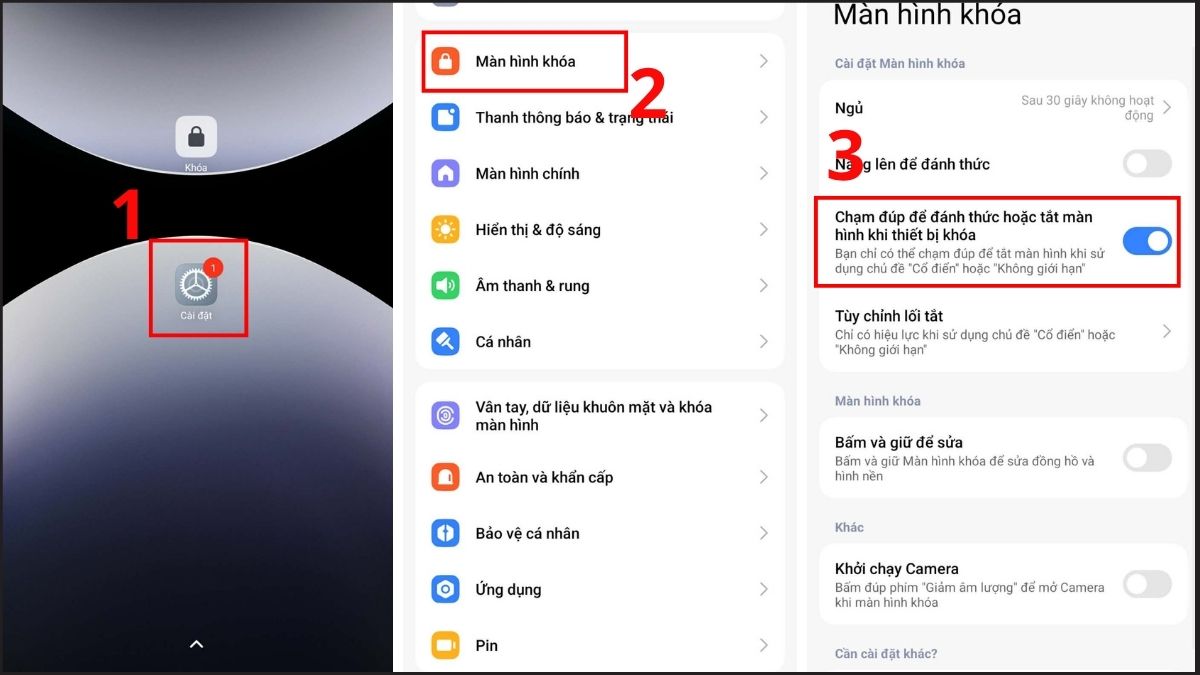 Thao tác tắt chạm 2 lần màn hình điện thoại Xiaomi