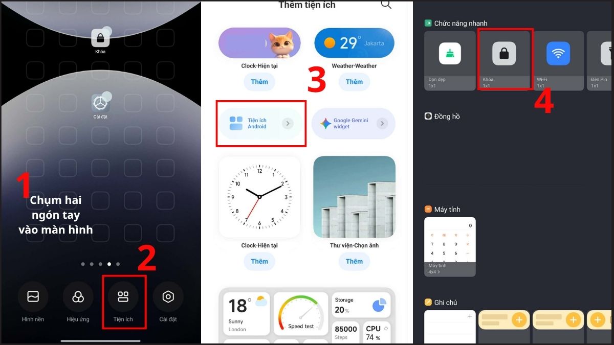 Thao tác khóa màn hình bằng Widget