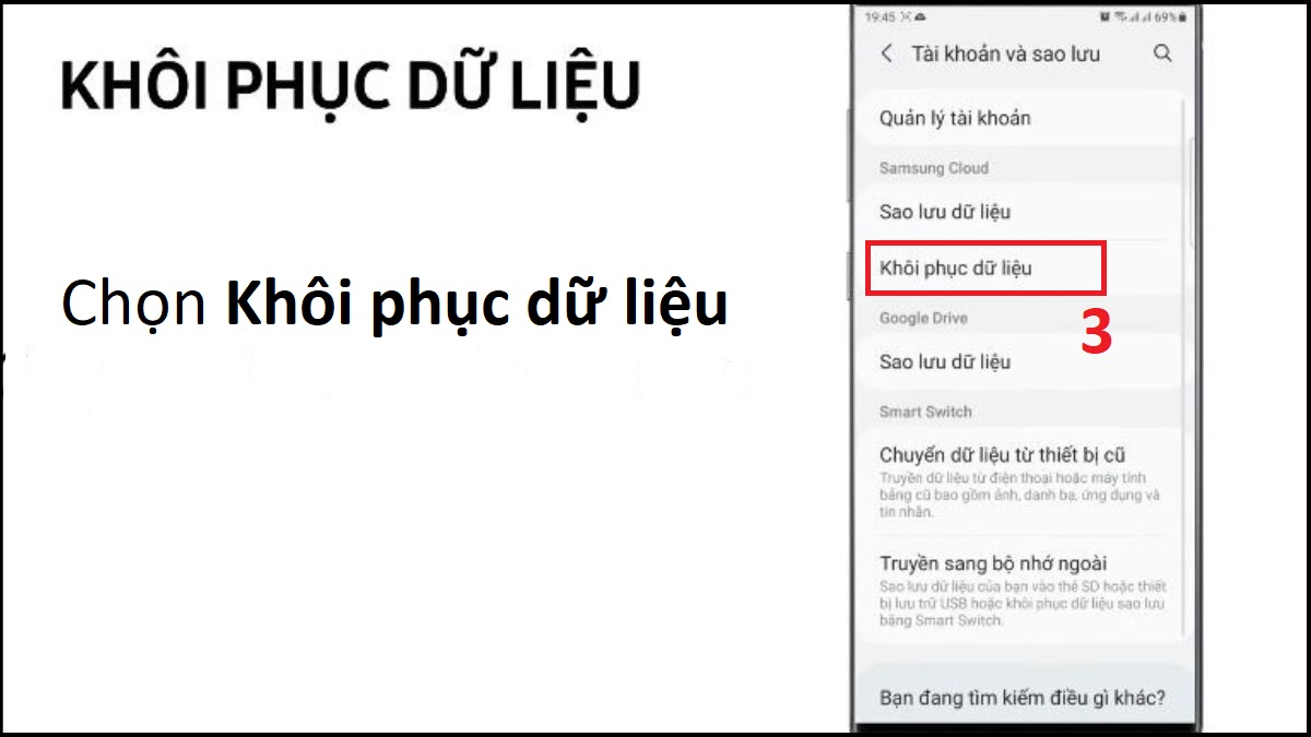 Chọn Khôi phục dữ liệu