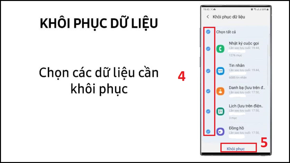 Nhấn khôi phục ở dưới màn hình