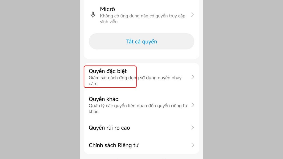 Chọn quyền đặc biệt trên điện thoại Android