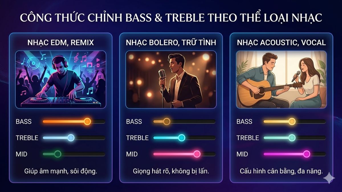 Công thức chỉnh âm bass và treble theo thể loại nhạc