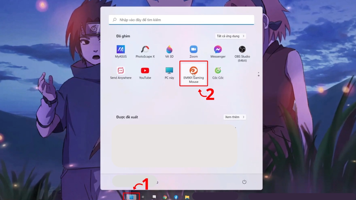 Vào mục Gaming Mouse trong Start