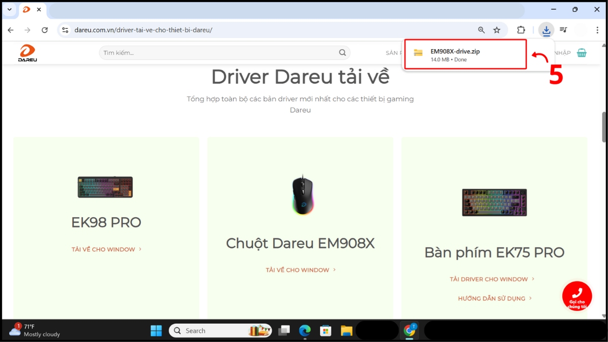 Xác nhận tệp driver đã tải xong