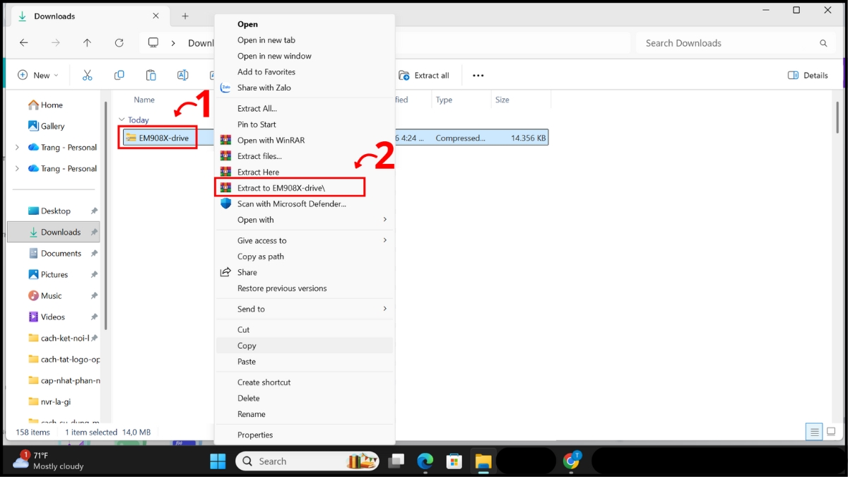 Giải nén file đã tải về