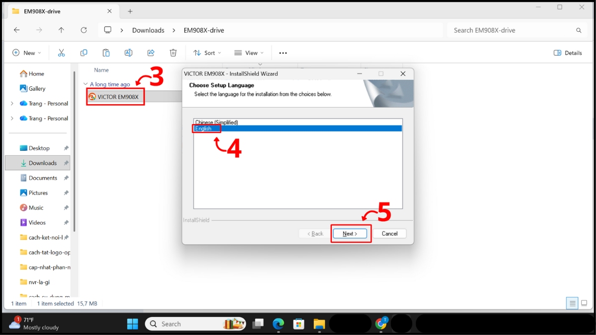 Mở tệp bằng tiếng Anh và nhấn Next