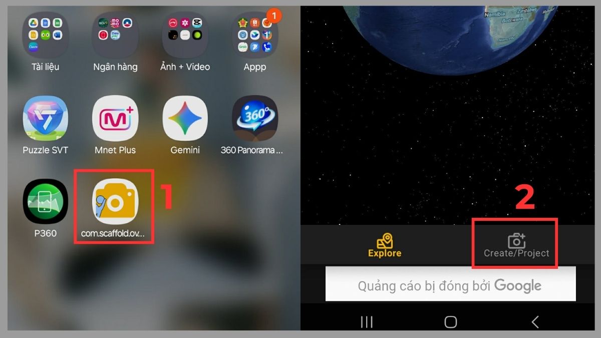 Mở ứng dụng Go Street View Photo và nhấn vào Create/Project