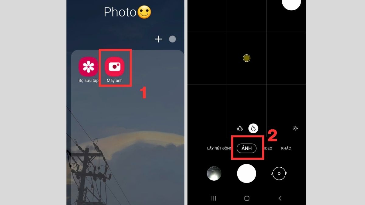 Mở Camera và chuyển sang chế độ Ảnh