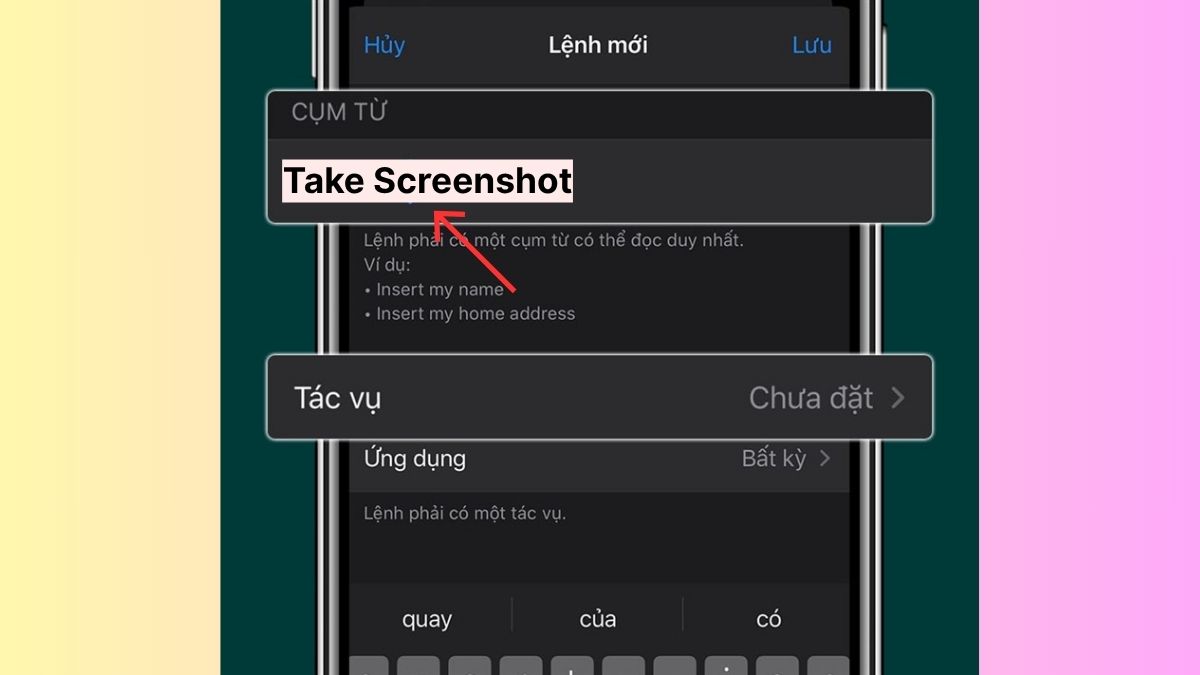 Nhập cụm từ cho câu lệnh