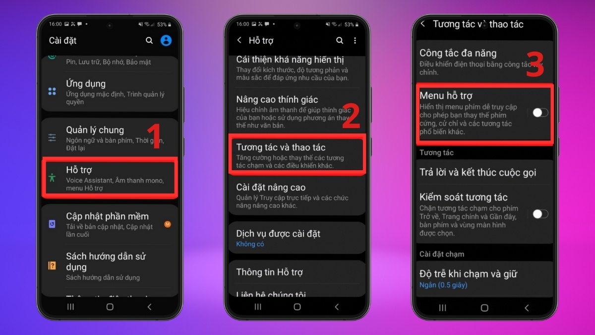 Bật Menu hỗ trợ