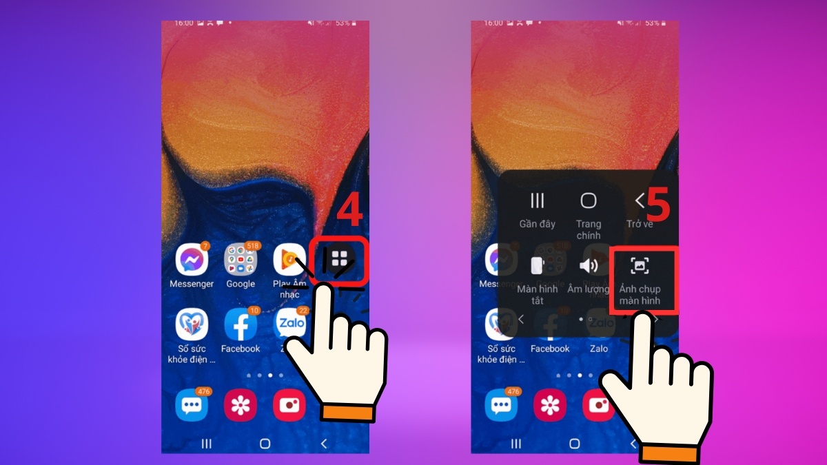 Thực hiện thao tác chụp ảnh từ phím ảo