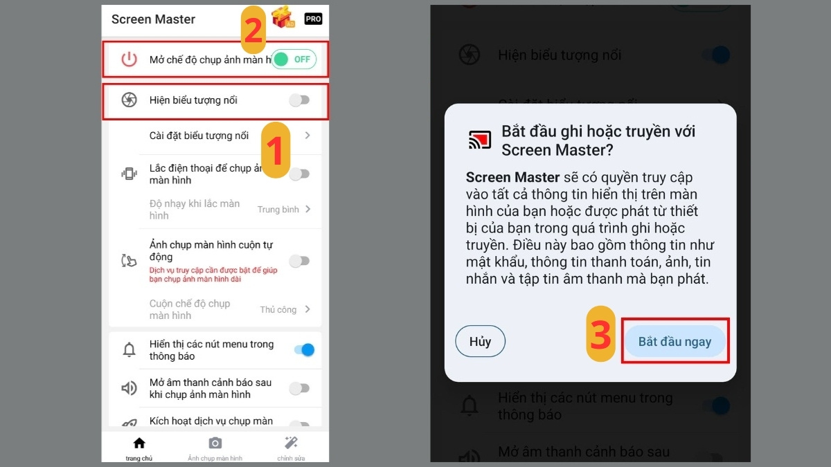 Các bước sử dụng Screen Master để ghi lại hình ảnh màn hình