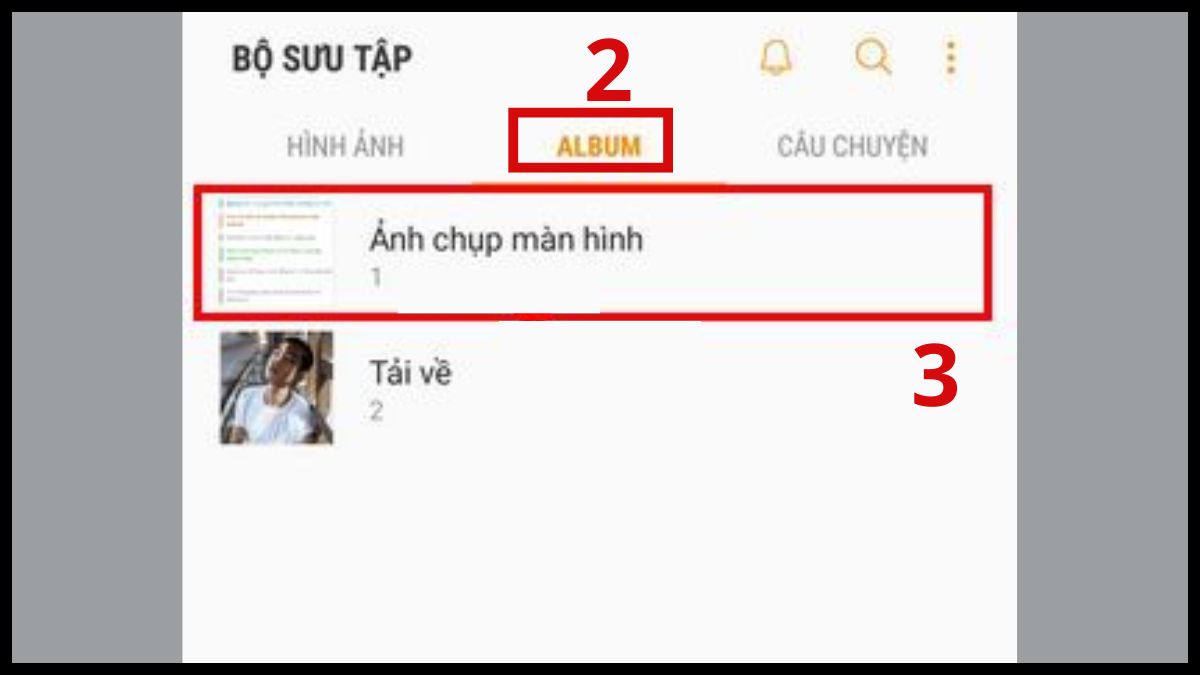 Tìm screenshot trong phần Ảnh chụp màn hình