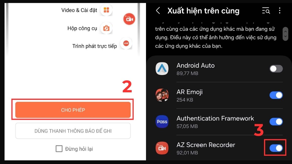 Bật quyền truy cập cho ứng dụng AZ Screen Recorder