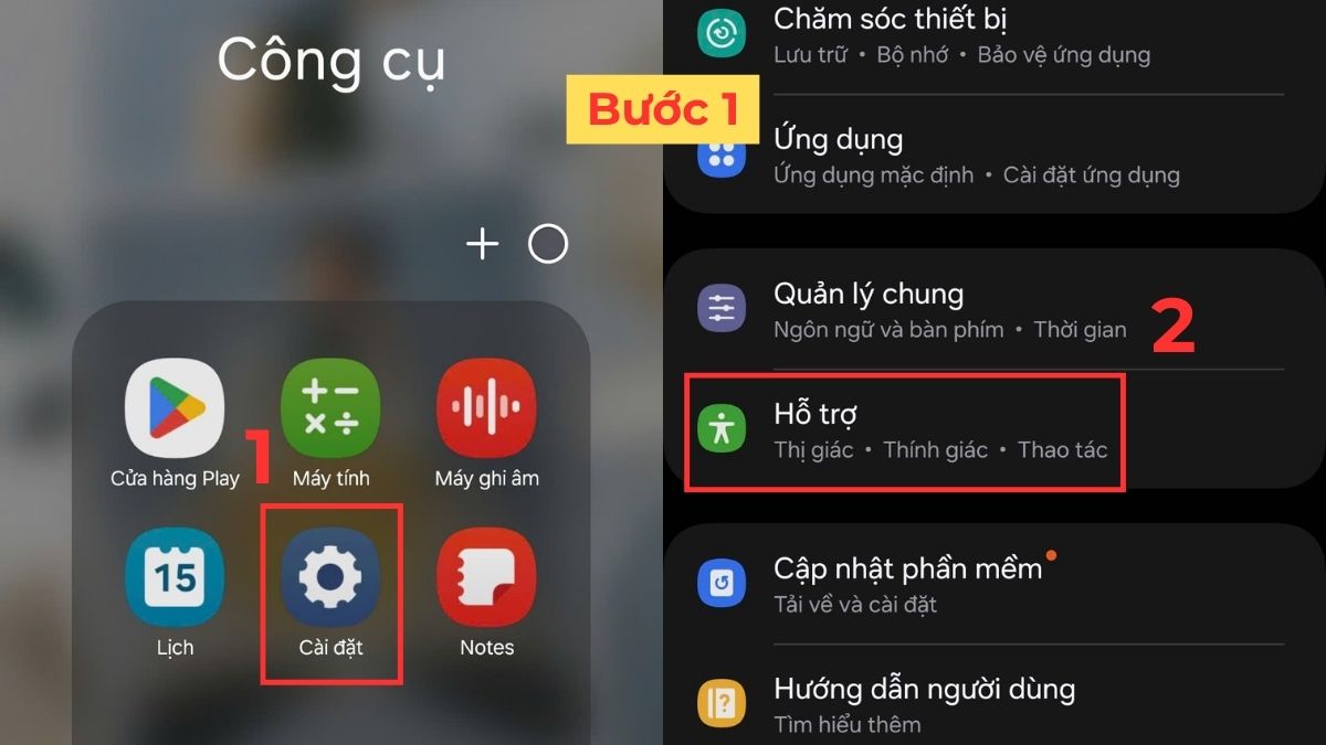 Truy cập vào mục Hỗ trợ trong phần Cài đặt