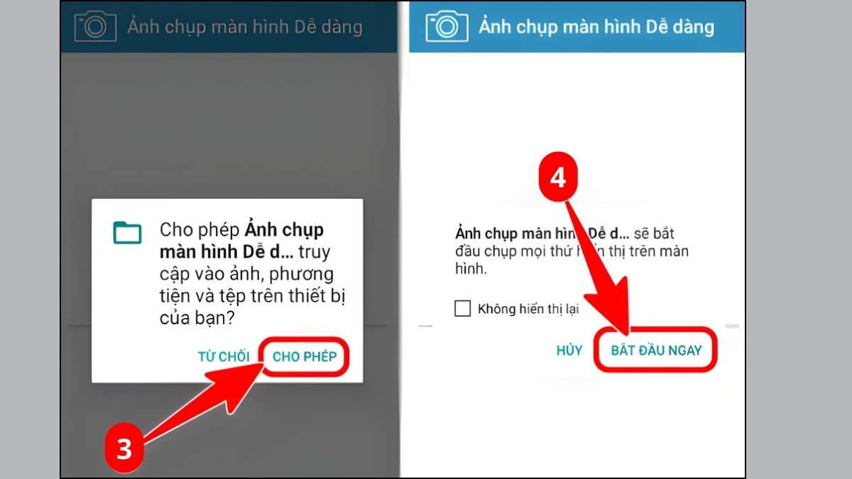 Cấp quyền truy cập camera và ảnh chụp màn hình cho ứng dụng