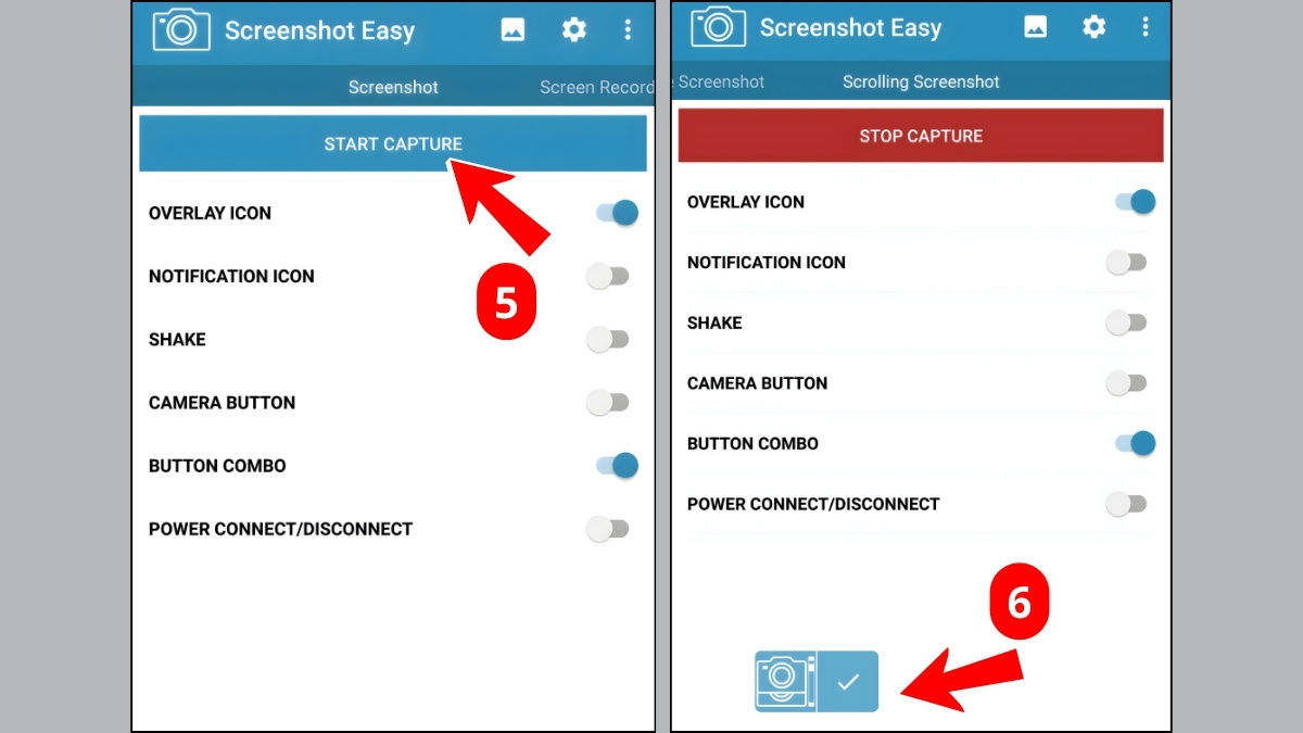 Chọn Bắt đầu chụp và biểu tượng máy ảnh